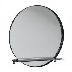 Spegel med svart hylla - Ø40cm 472400