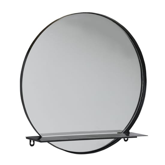 Spegel med svart hylla - Ø40cm 472400
